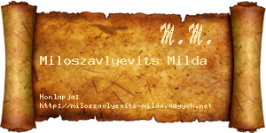 Miloszavlyevits Milda névjegykártya